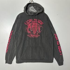 PRETTY LITTLE THING Gray Worlwide Graphic Print Pullover Hoodie Women's Size XL